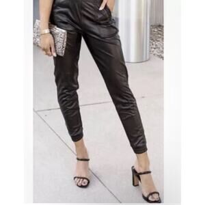 SPANX Black Leather Track Pants